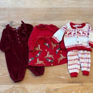 Boden, Nordstrom, J&J 3-6 mo Festive Red Baby Outfit Set